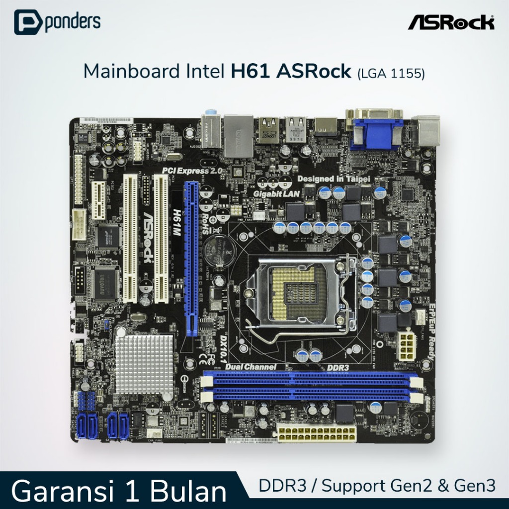 Mainboard Intel ASRock H61 LGA 1155 DDR3 Support Gen2 & Gen3