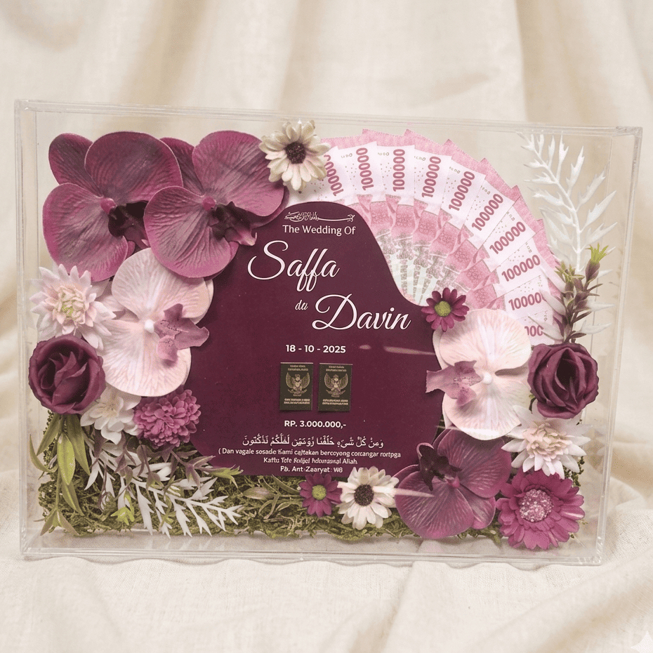 Bingkai Mahar Pernikahan Akrilik  Transparan Mahar Artifical Flower Rustic