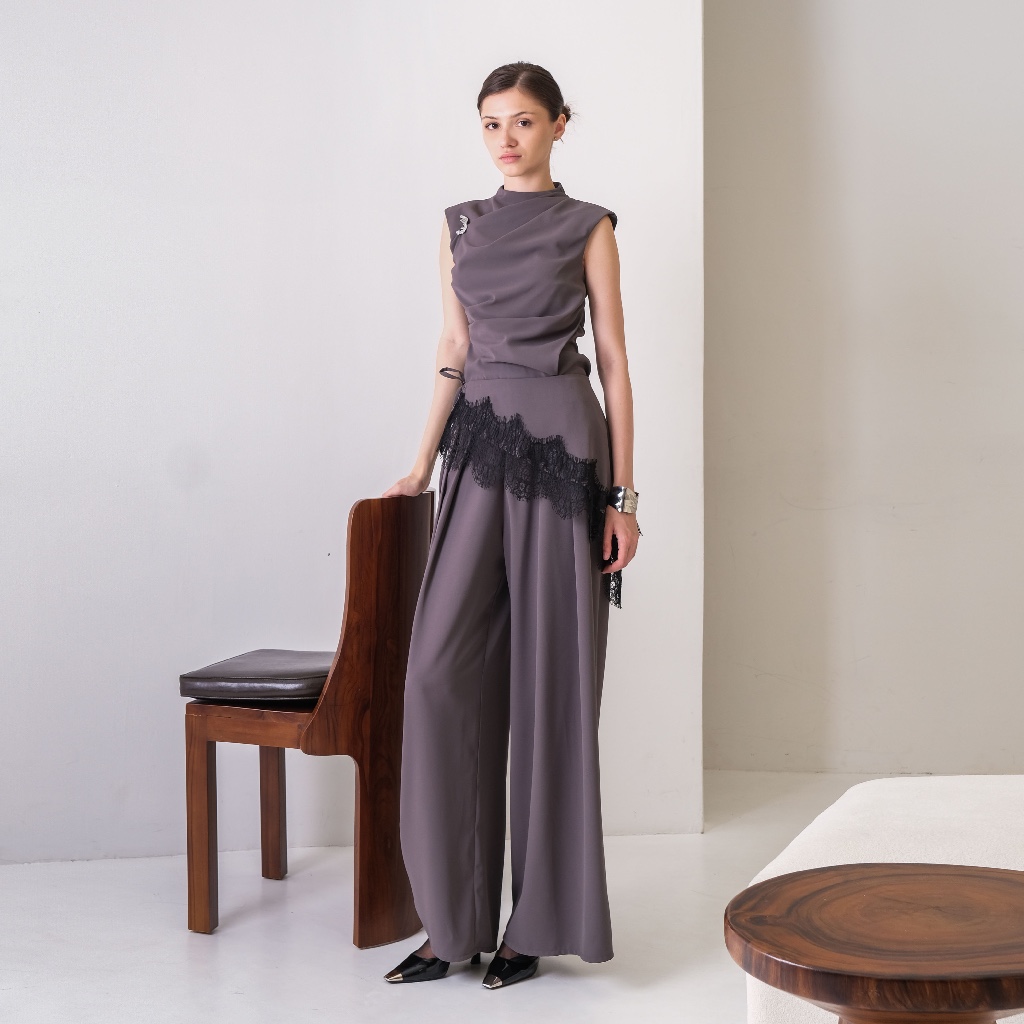 OFFICIAL CRUE - Georgie Apron Pants in Grey & Latte // Culotte Apron / celana apron / apron belt lac