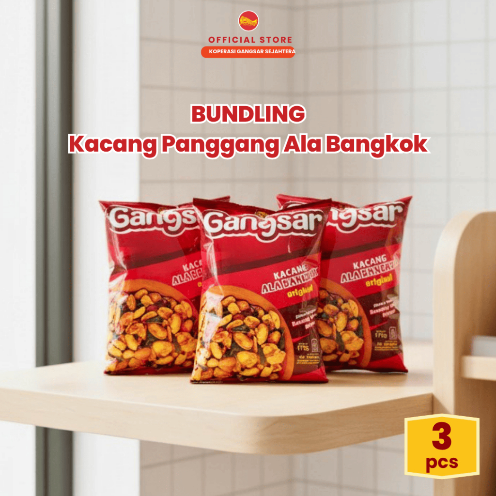 Kacang Panggang Bangkok Isi 3 pcs 175gr Pedas Manis Renyah Daun Jeruk Snack Kekinian Gangsar