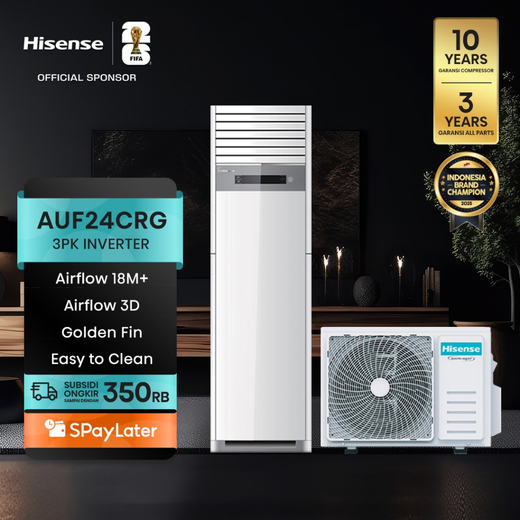 Hisense AC AUF24CRG Inverter 3 PK Floor Standing Air Flow Jarak Hingga 18M Lebih Pendinginan 4D Ruan