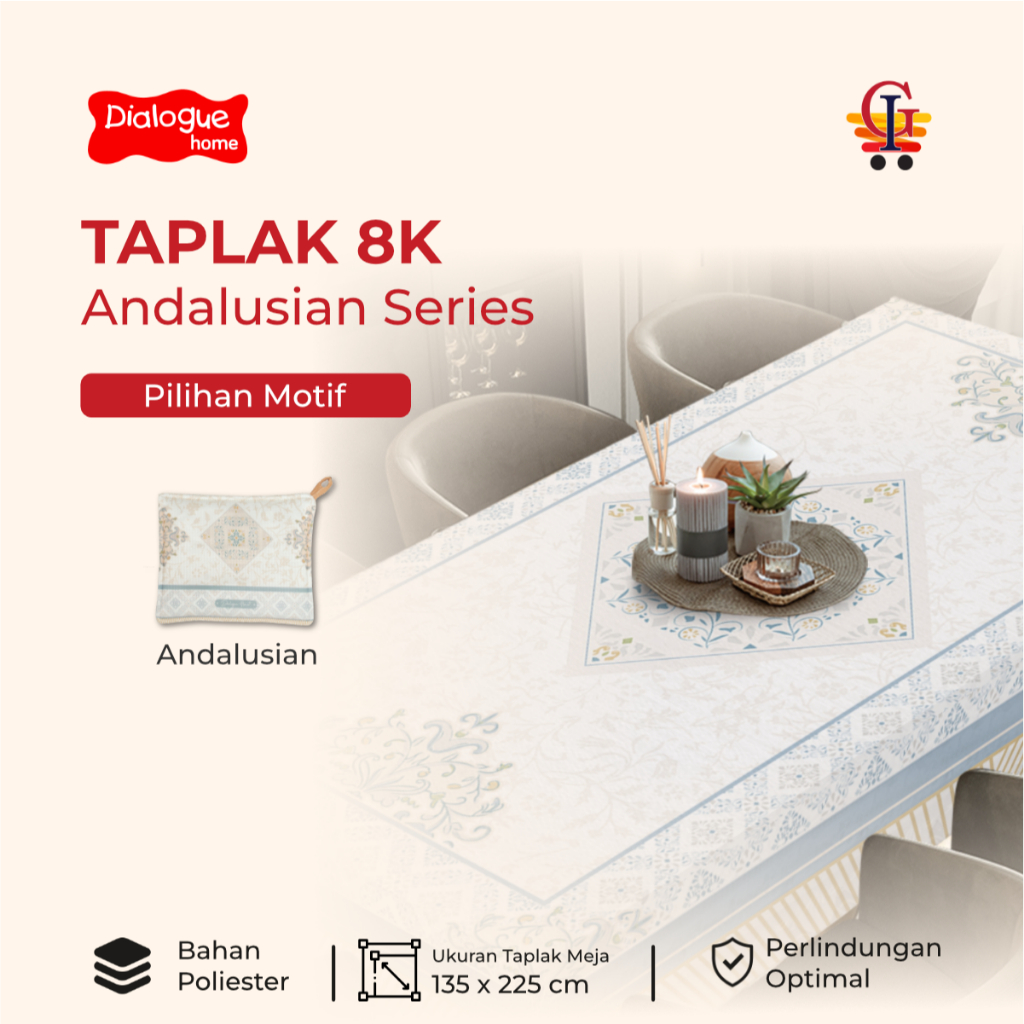Taplak Meja Makan 8 Kursi Andalusian Series - Taplak Meja Kotak