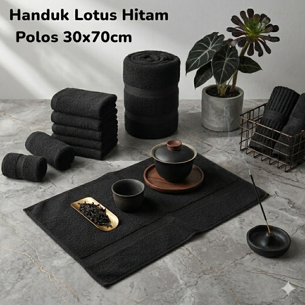 Handuk Kecil Lotus 30x70cm Hitam Edition || Handuk Olahraga Handuk Barber Salon Handuk Polos Hitam