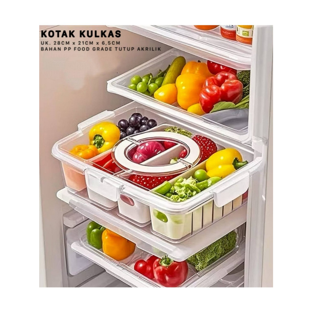 Kotak Penyimpanan Kulkas Aesthetic Sekat Fleksibel - Memiliki 2 Sekat & 4 Sekat
