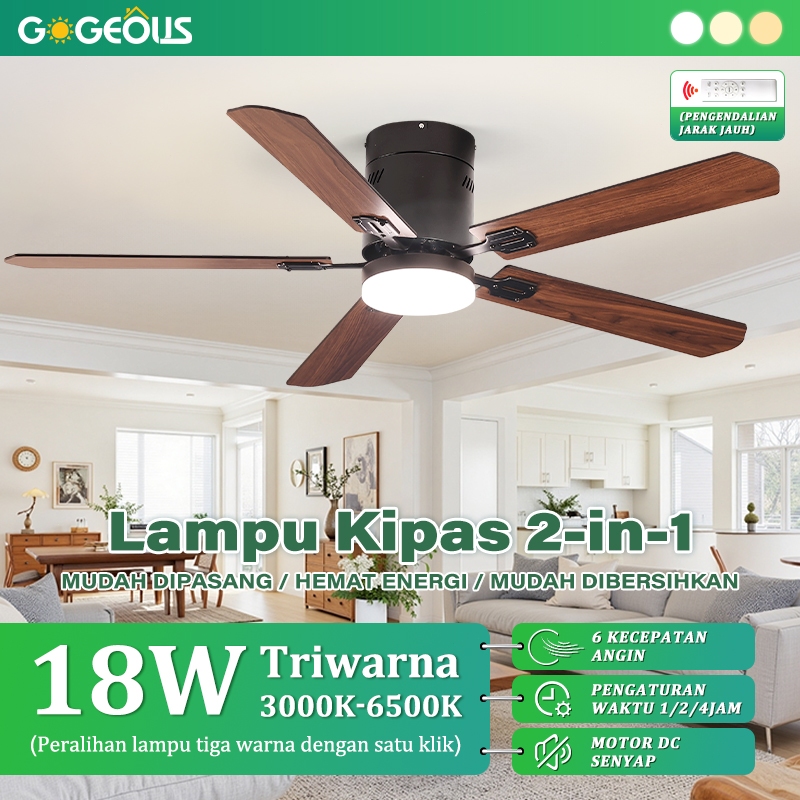 GOGEOUS Lampu Kipas Plafon 52 Inci 2in1 LED 18W Motor DC Remote Control 3 Warna 6 Kecepatan Timer