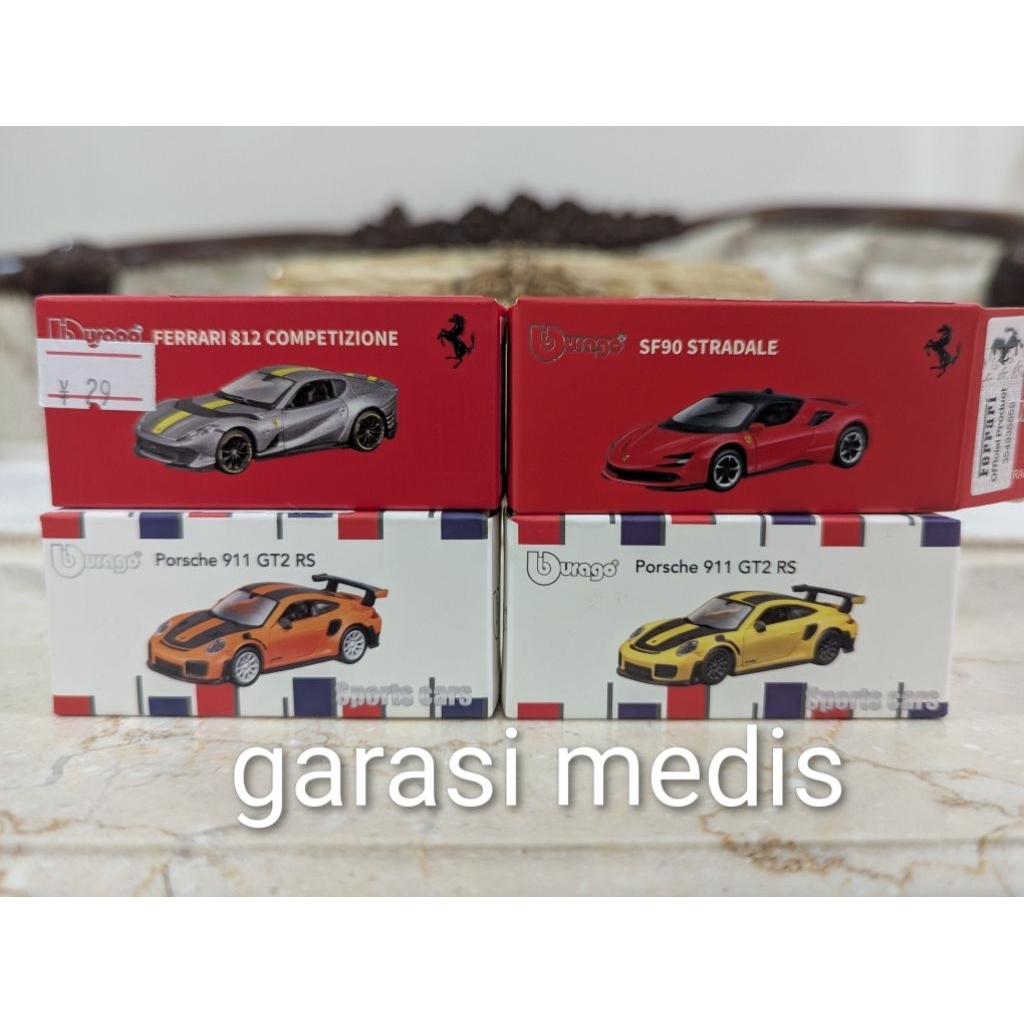 Bundling Bburago 2 (dua) Porsche 911 GT2 RS, Bburago Ferrari S12 Competizione, Bburago Ferrari SF90 