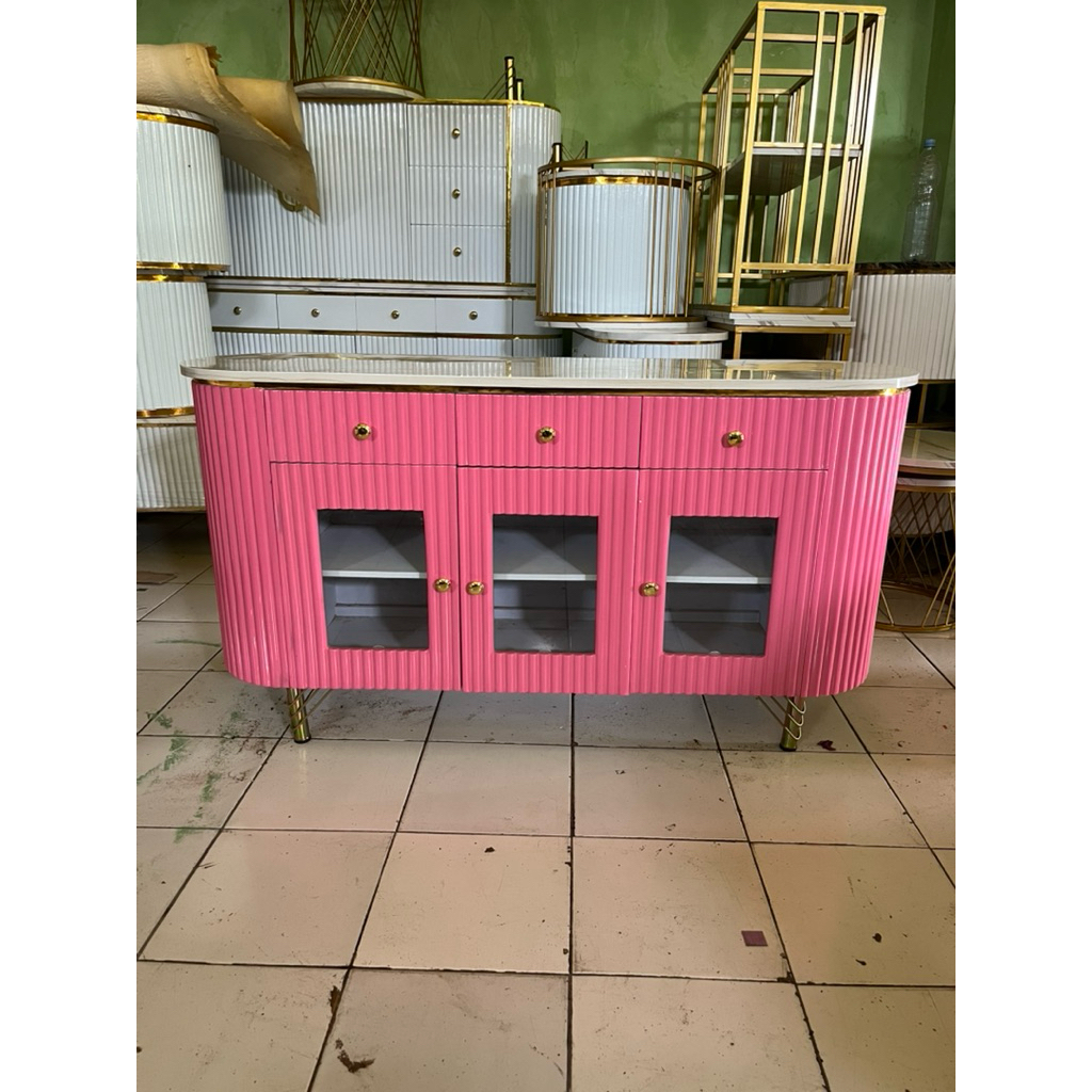 Meja bufet tv kaca minimalis hpl salur aesthetic modern