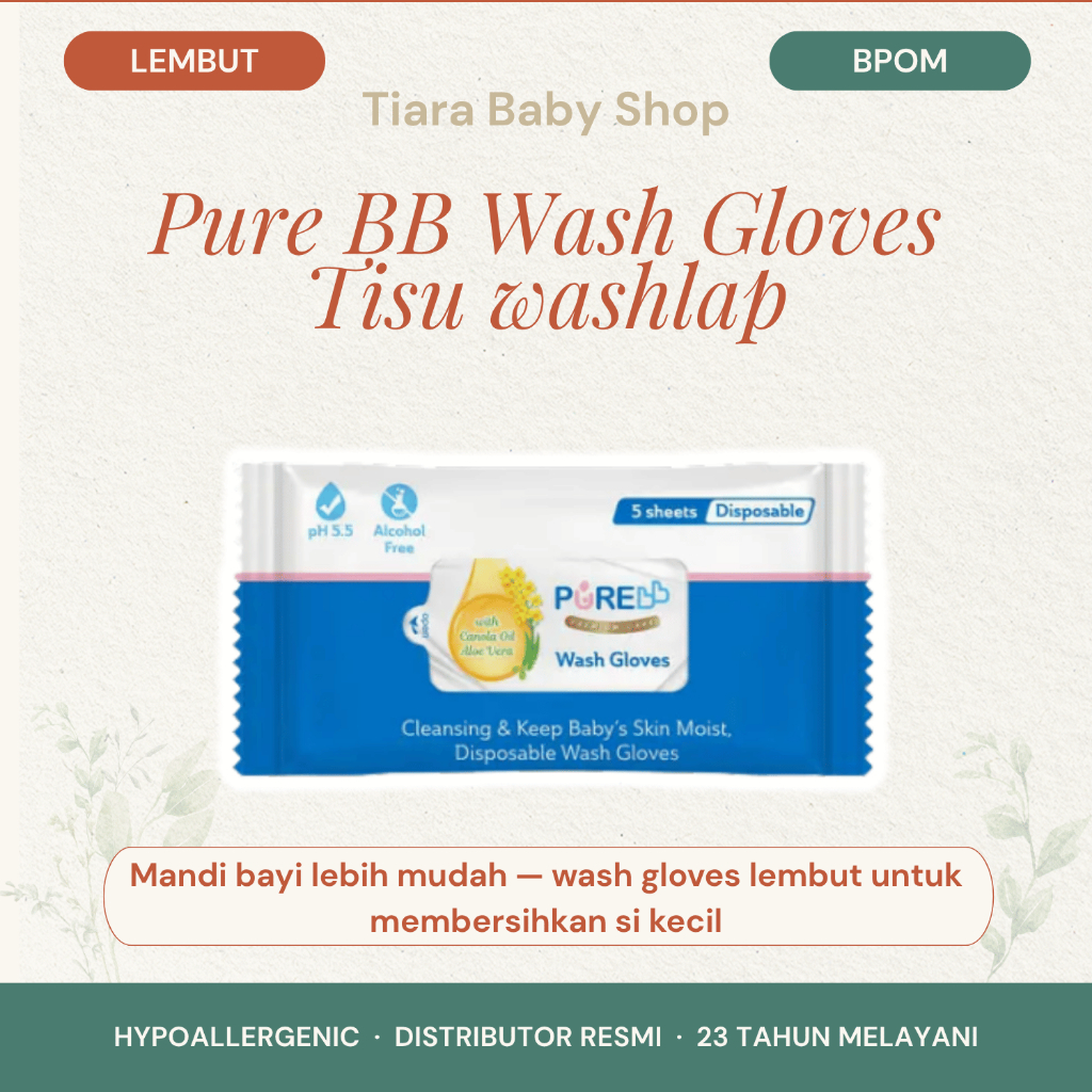 Pure BB Wash Gloves Tisu Washlap Bayi - Sarung Tangan Mandi Bayi Lembut Higienis BPOM