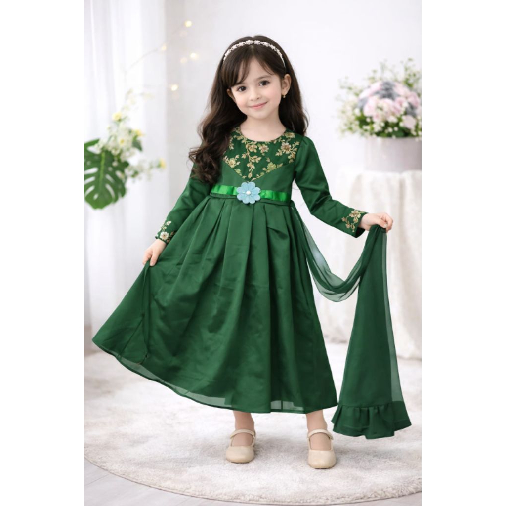 Gaun  muslim anak perempuan / dress muslim anak / baju muslim anak perempuan satin