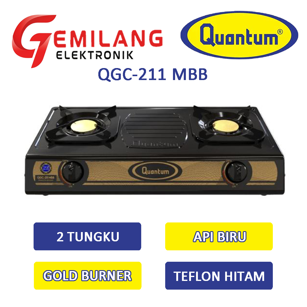 KOMPOR QUANTUM QGC-211 MBB BLACK KOMPOR 2 TUNGKU PEMBAKARAN KUNINGAN