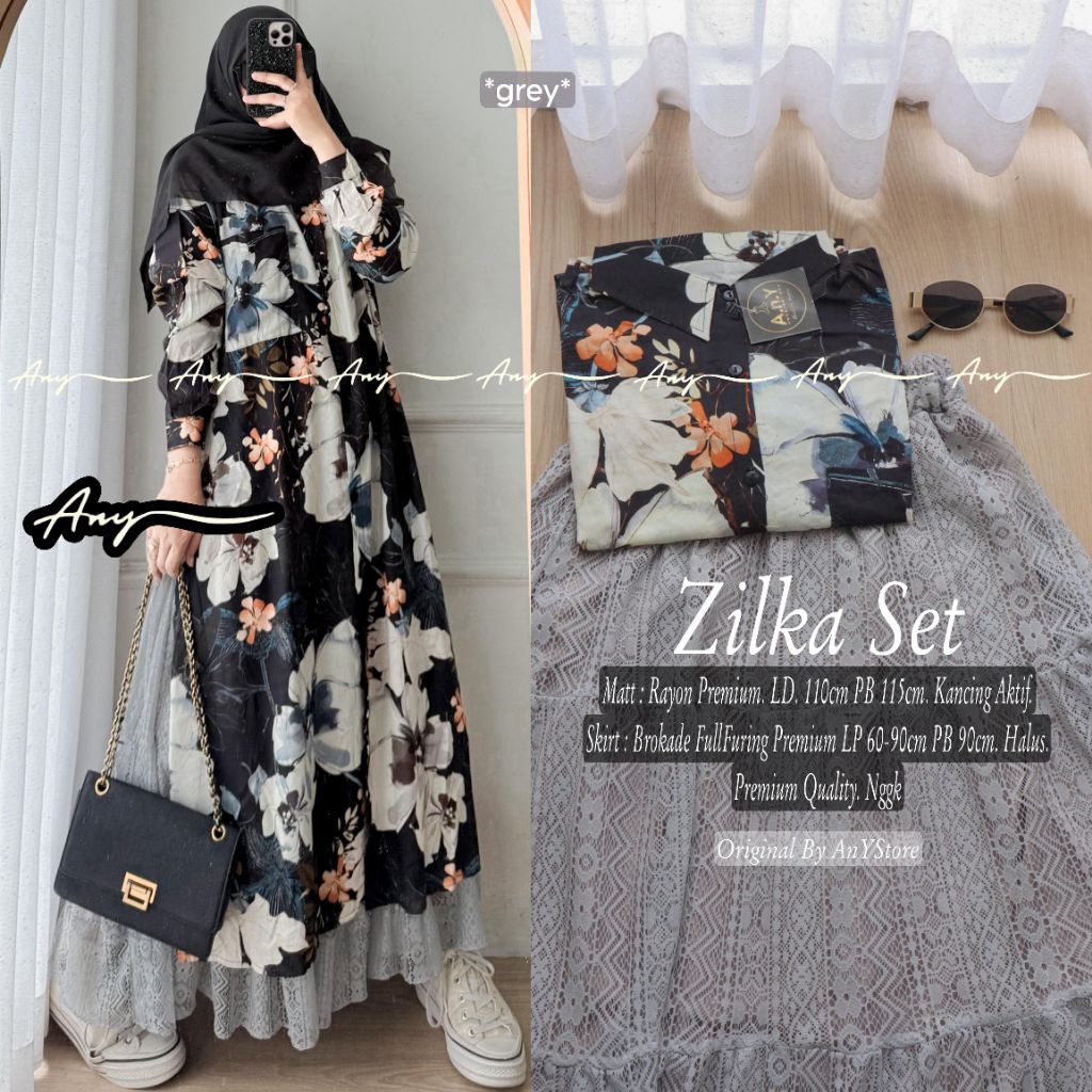 Anfa Yola #1 #2 Niska Zilka Nianda Ulma Set setelan atasan rayon premium dan rok panjang broklade fu