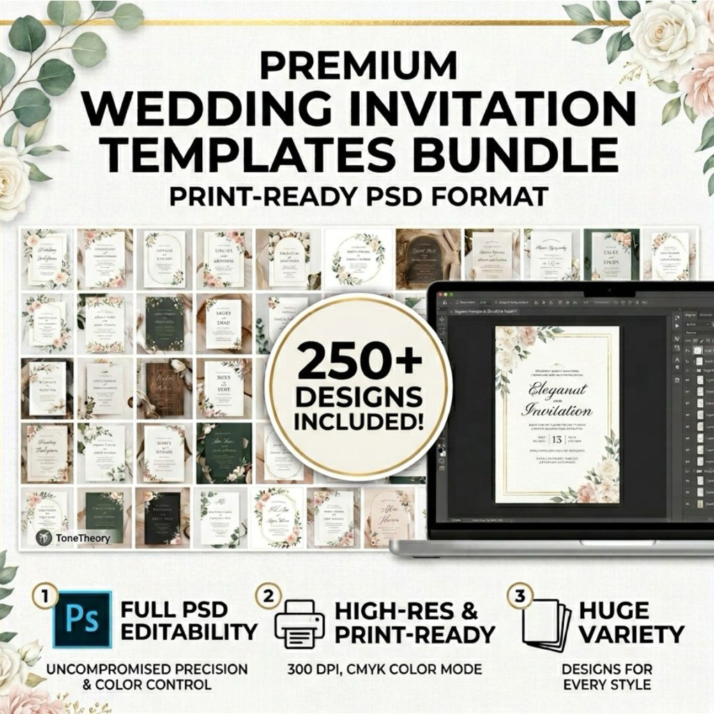 250+ Template Undangan Pernikahan Mewah & Elegant  Full Edit Photoshop PSD High Resolution | Digital