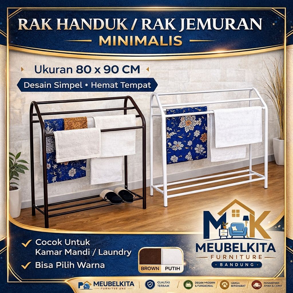 Rak Handuk Minimalis Besi Rak Jemuran Handuk 80x90 cm Rak Baju Laundry Kamar Mandi Kuat Kokoh Multif