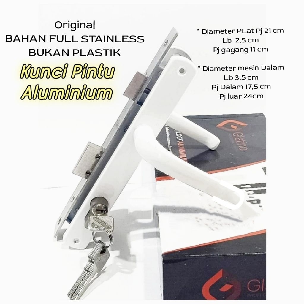 Glatino Gagang Pintu + 1set Kunci pintu aluminium stainless Putih