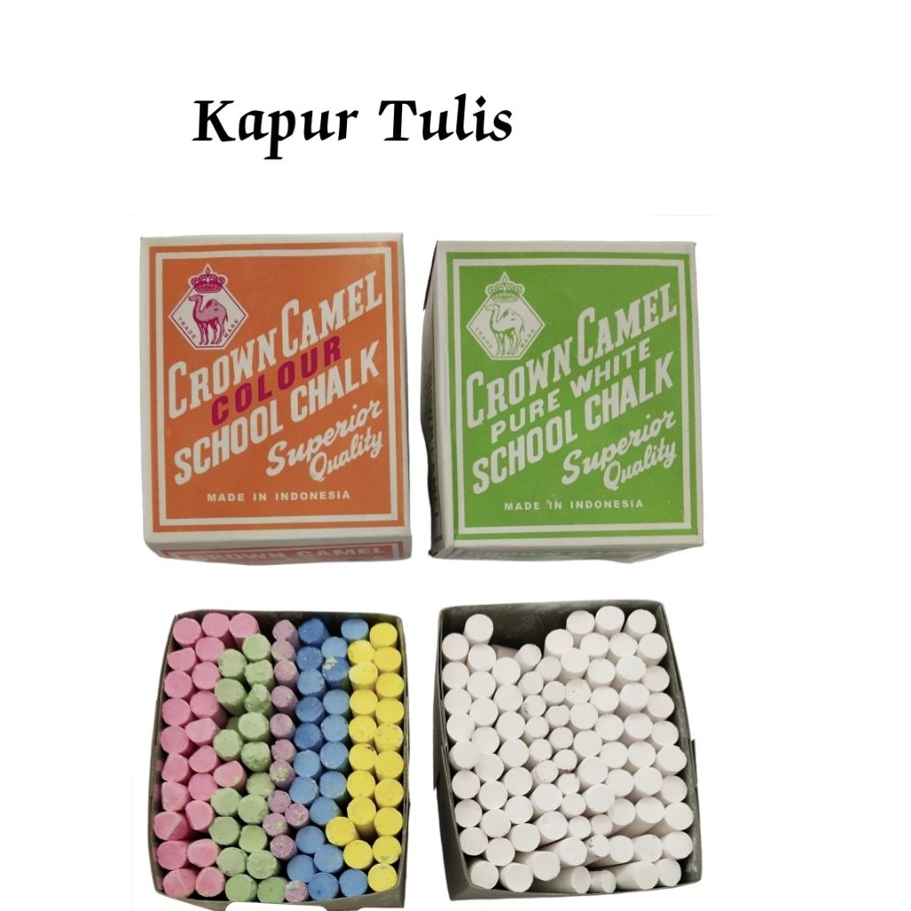 Kapur Tulis Crown Camel ( Putih / Warna ) / Box