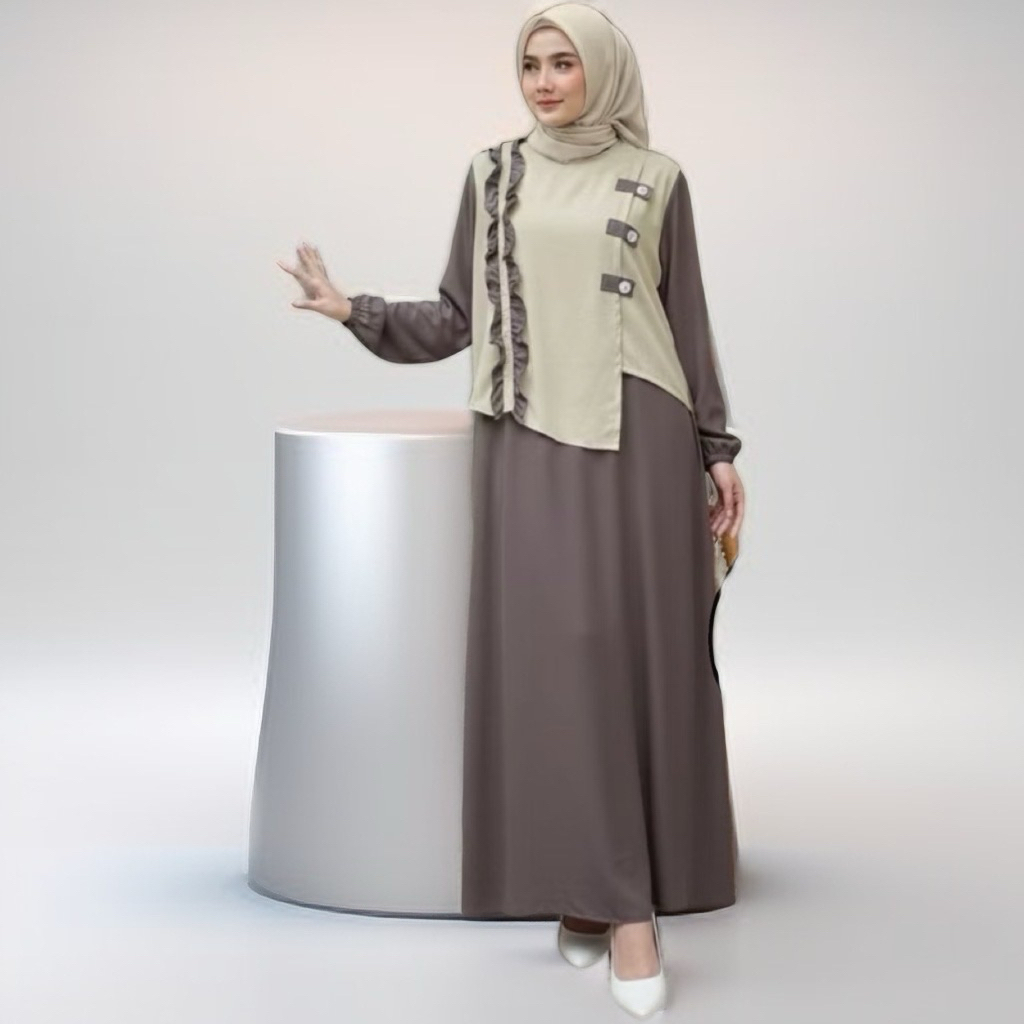 SYAUQI SERIES - Gamis Wanita Bahan Rayon Twill Kombinasi Warna Dress Busui Friendly