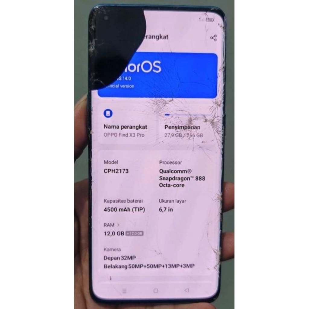 LCD FRAME OPPO FIND X3 PRO ORI COPOTAN NORMAL MINUS RETAK SAMA TOMPEL DIKIT FINGERPRINT ON