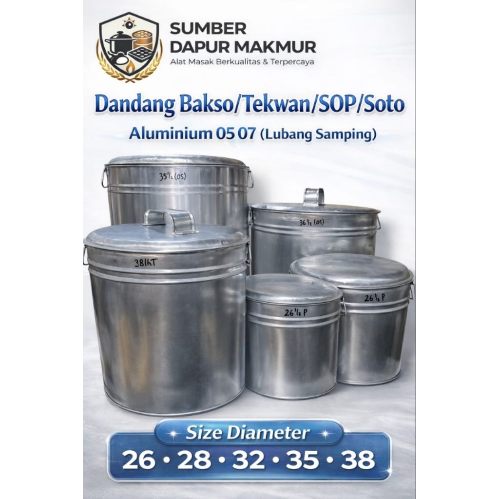 Dandang Bakso Aluminium Tebal 0.5 Panci Soto Tekwan Sop Besar Diameter 26 28 32 35 38 cm Panci Usaha