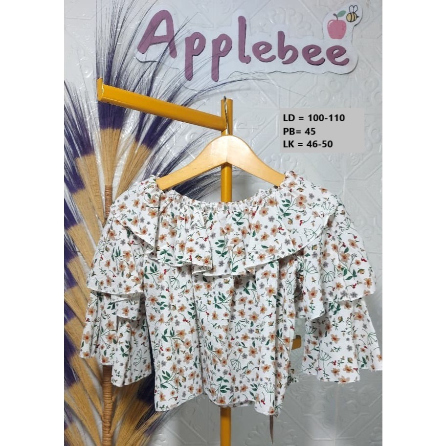 CROP SABRINA BLUS MOTIF BUNGA  LIKE NEW