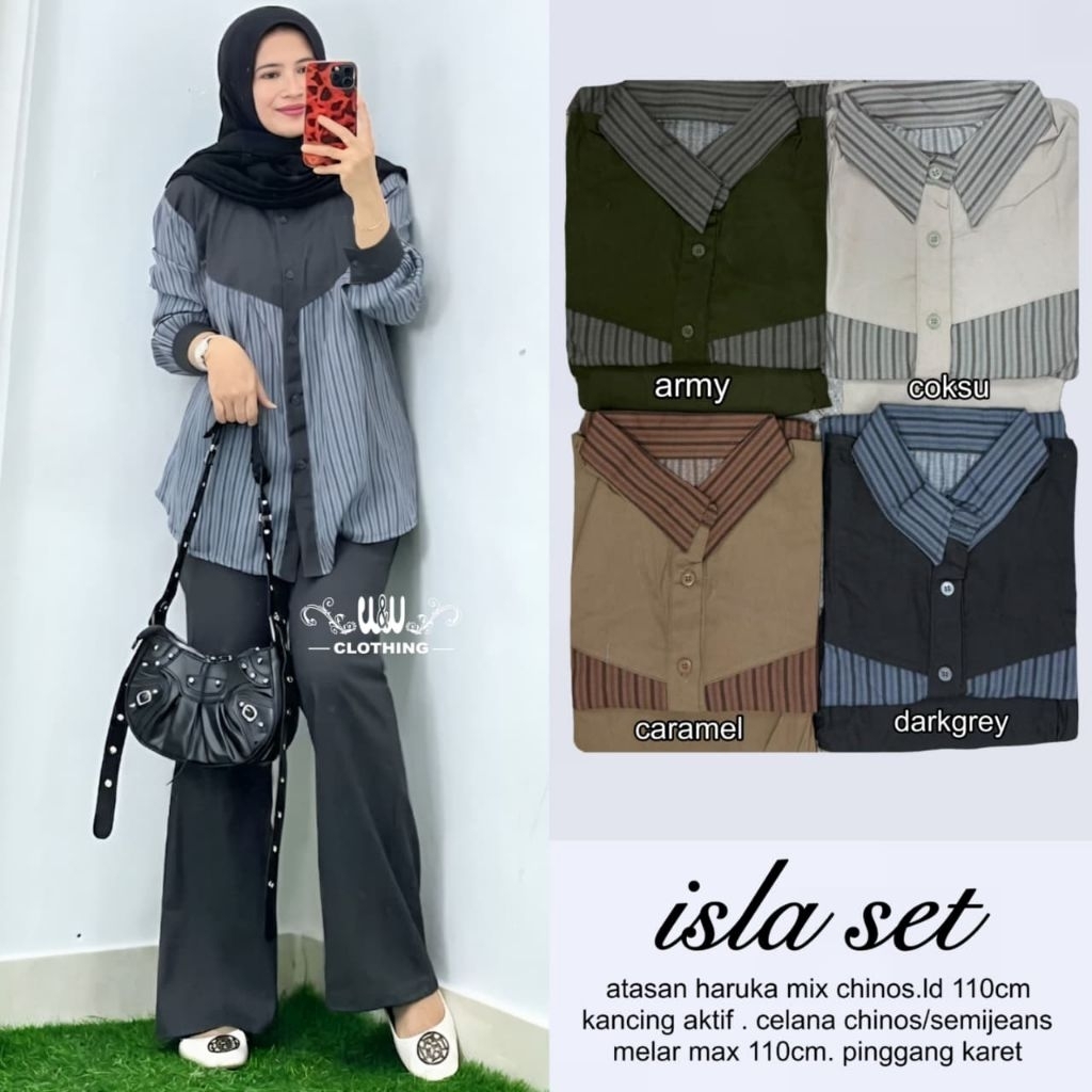 ISLA SETCEL KEMEJA ELEGAN ORI BY WW/ONE SET BLUS ELEGAN DAN CELANA PANJANG CASUAL/COTTON HARUKA MIX 
