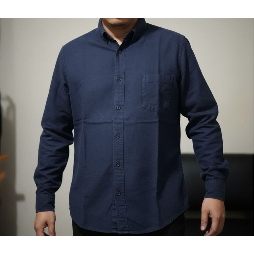 Kemeja Pria Polos Navy Male.id Size M Lengan Panjang Casual Formal Second