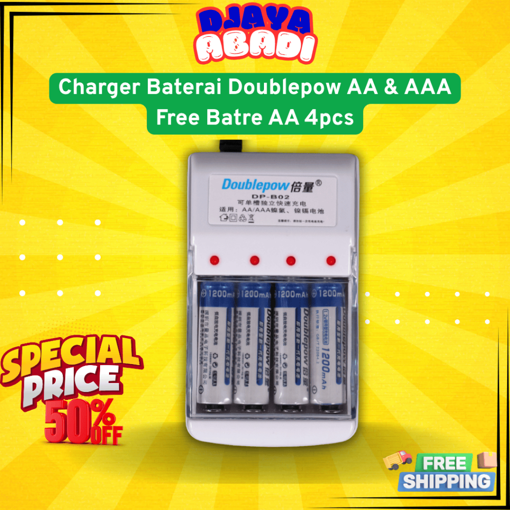 Alat Charger Baterai Doublepow 4 Slot AA/AAA free Batre a2 1200Mah  Pengisian Cepat  Indikator Cahay