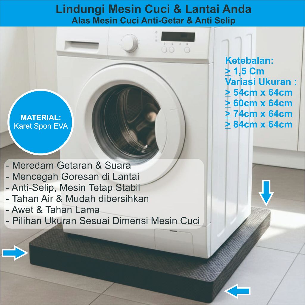 ALAS MESIN CUCI -  TEBAL 1,5 CM | ANTI GETAR & ANTI SELIP - KARET SPON EVA