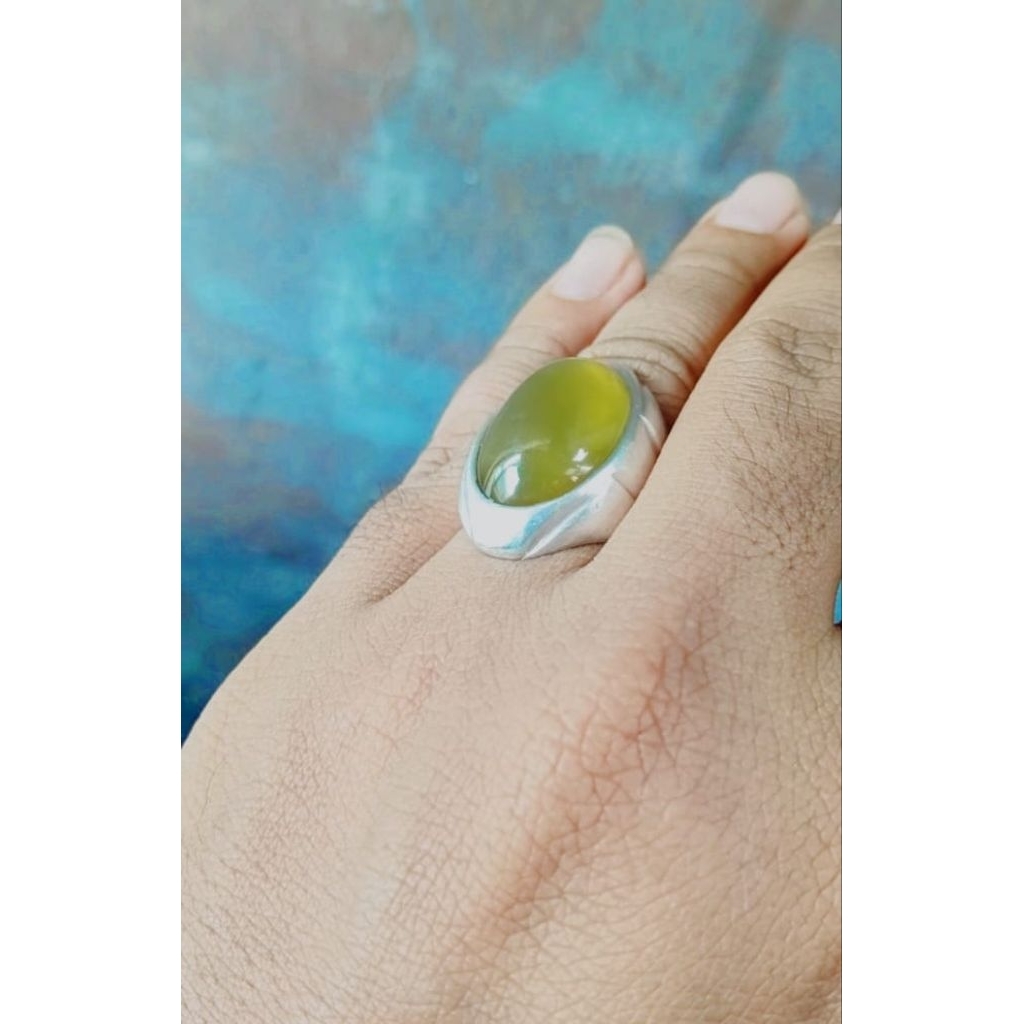 batu solar neon ring perak murni dim 16