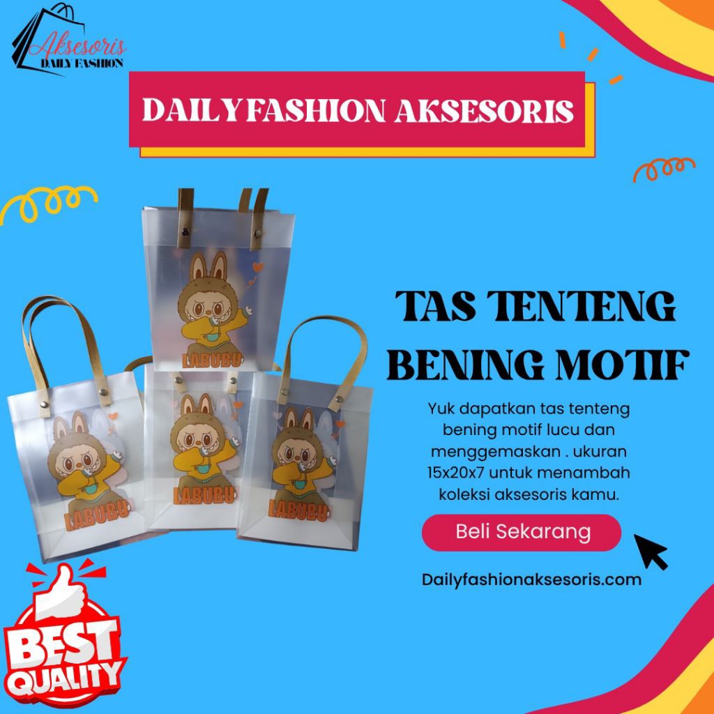Tas Tenteng Bening Motif Lucu | Tote Bag Transparan Aesthetic | Tas Serbaguna Sekolah & Hangout