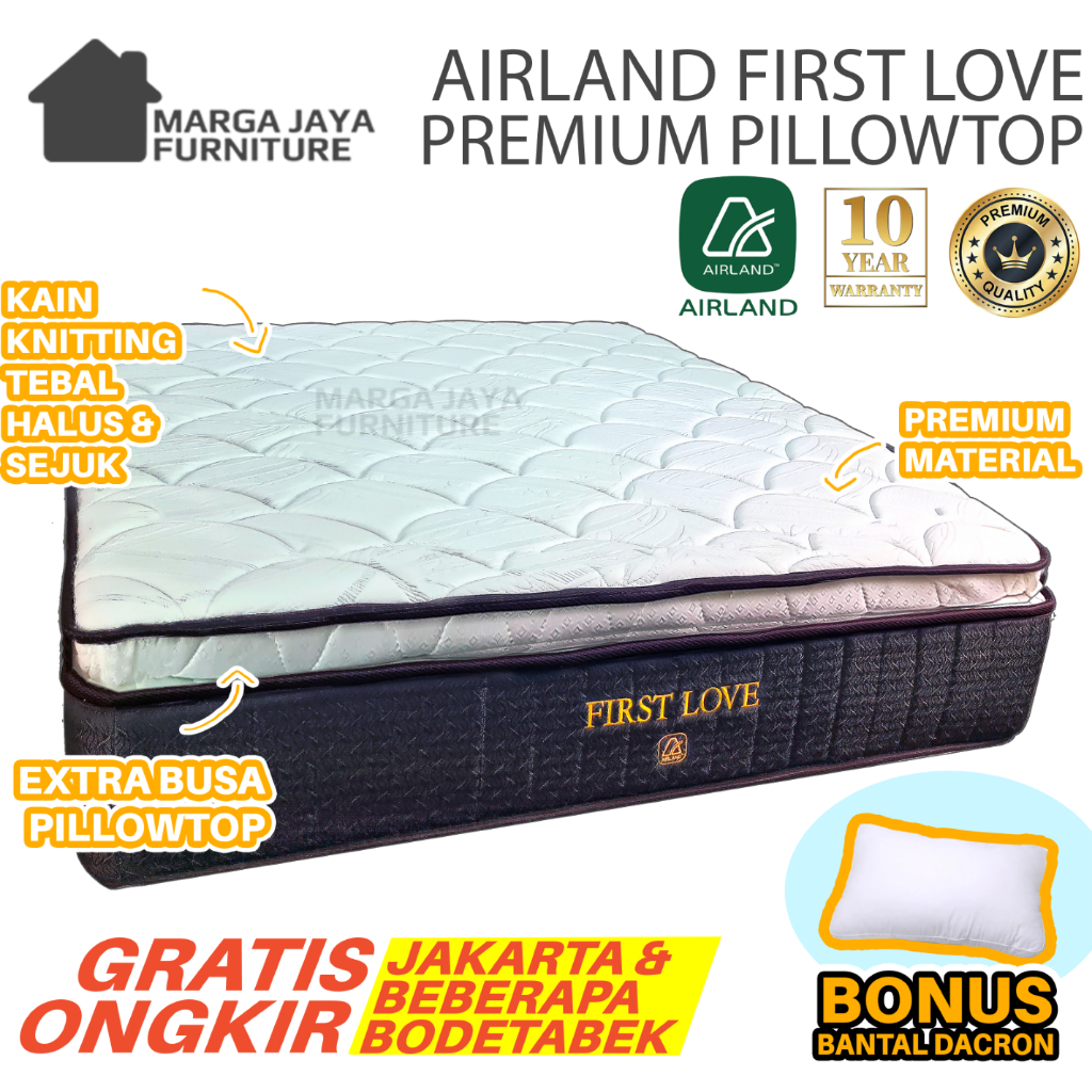 Spring bed AIRLAND FIRST LOVE PillowTop Kasur Tebal 30 cm ORIGINAL ORI 100% 120x200 160x200 180x200 