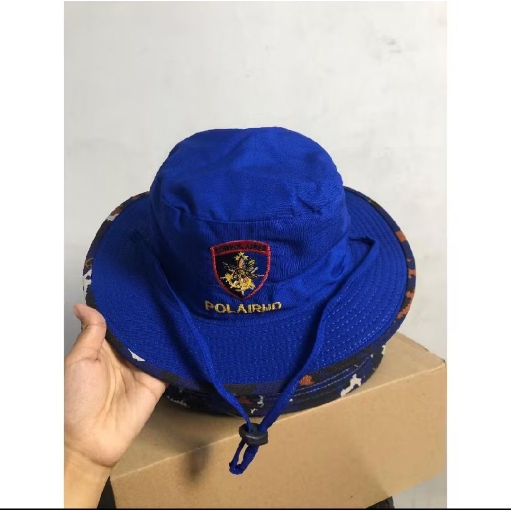 Topi Rimba Loreng-Biru Airud Bolak Balik All Size Bisa diatur besar kecilnya