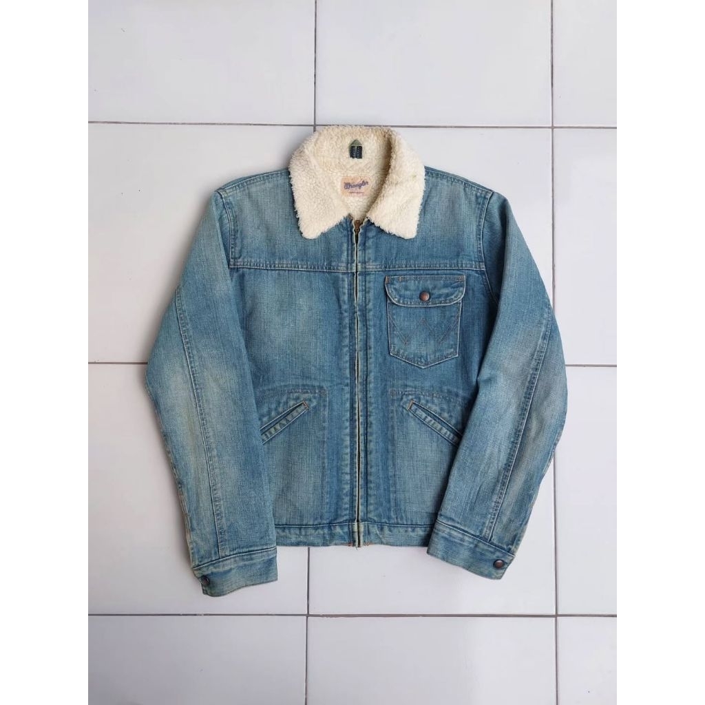 Wrangler Vintage Trucker Denim Sherpa Jaket Jeans Classic Retro Rugged Style
