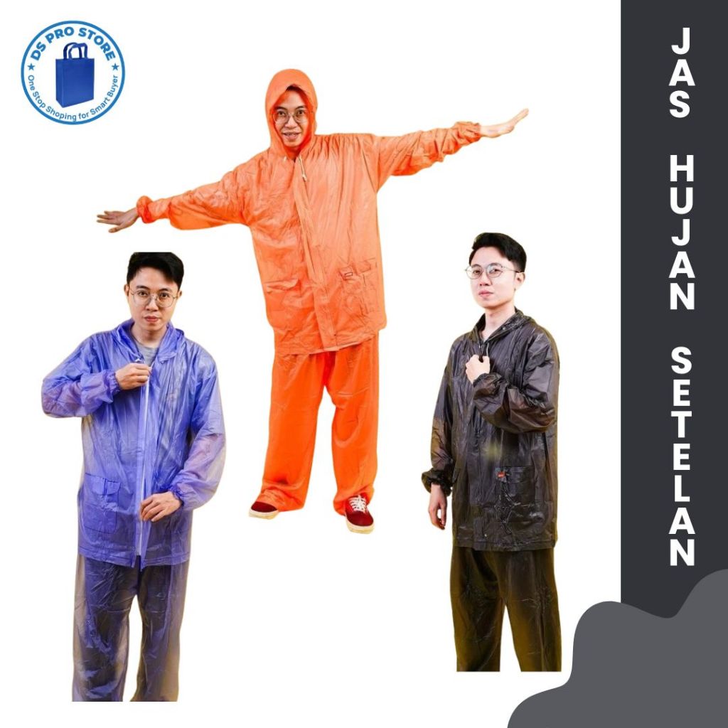 JAS HUJAN ELMONDO PRIA WANITA / JAS HUJAN PLASTIK SETELAN / Jas Hujan Lengan & Celana Panjang