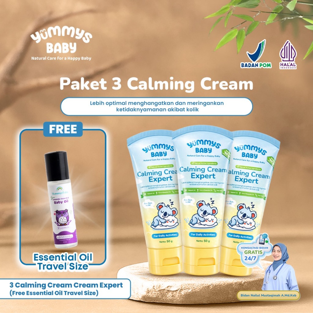 YummysBaby Paket 3 Calming Cream Expert - Redakan Kolik & Kembung | Lembut dan Aman untuk Kulit Bayi