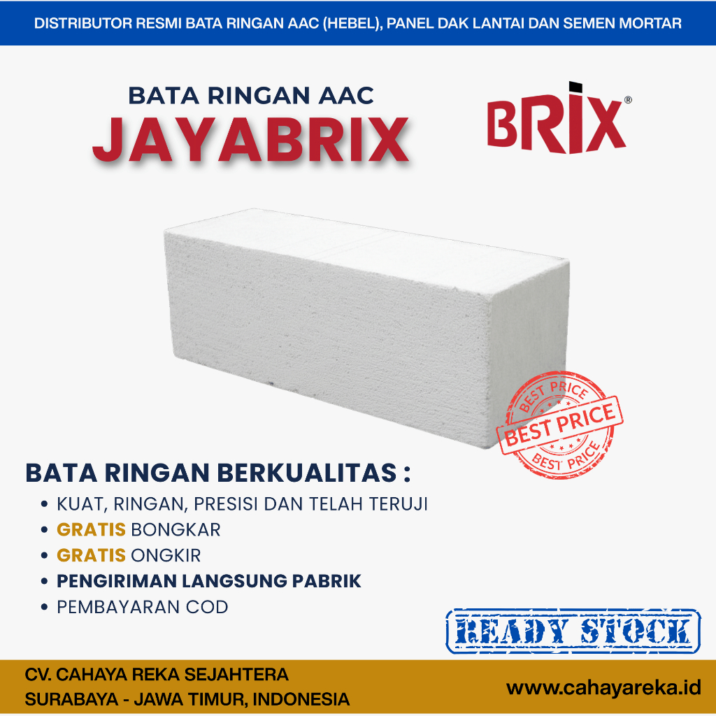 Bata Ringan AAC (Hebel) Jayabrix Murah dan Berkualitas | Harga Per M3 | Presisi Hemat Semen | Ready 