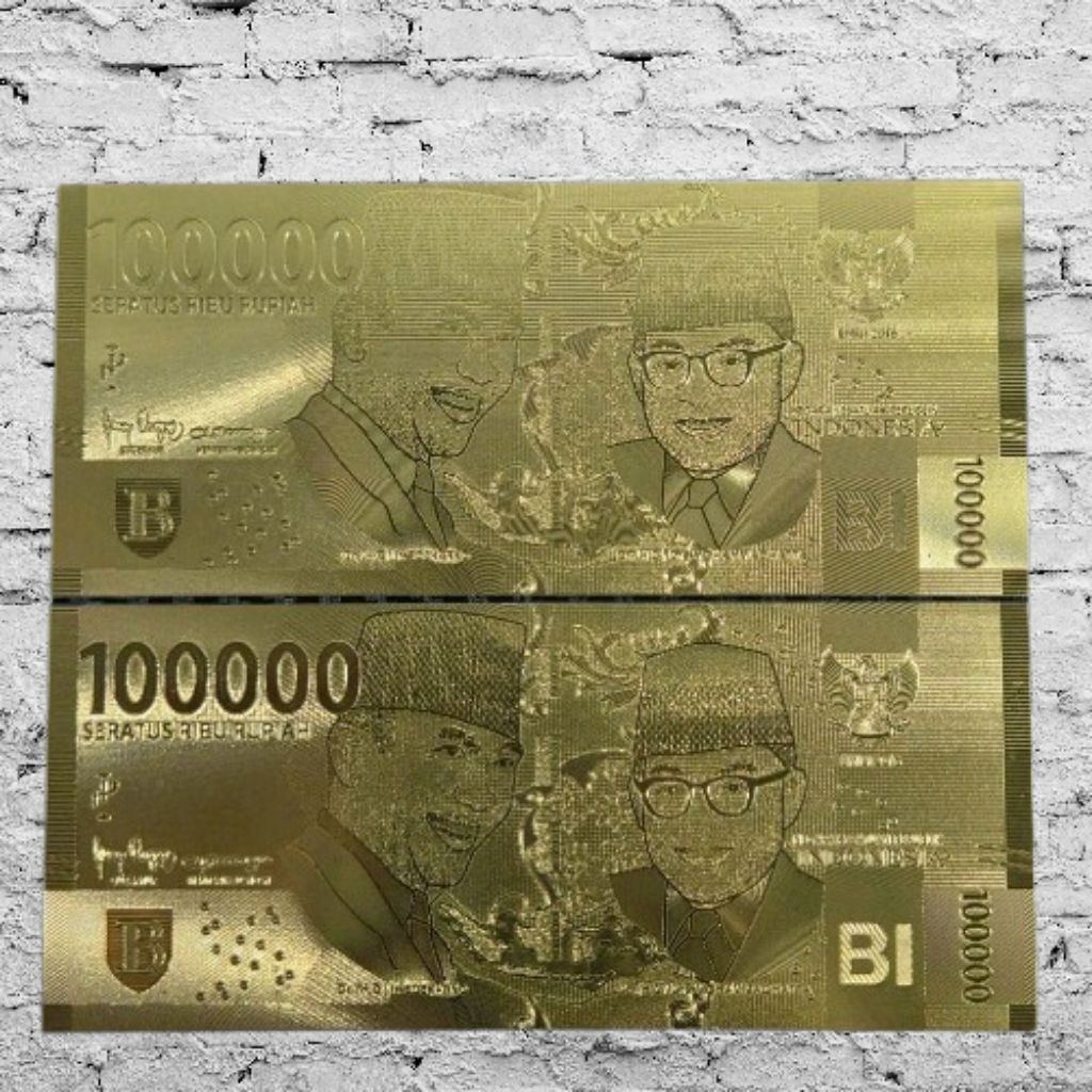 Uang Replika Gold Foil Indonesia 100000 Rupiah Emas Unik