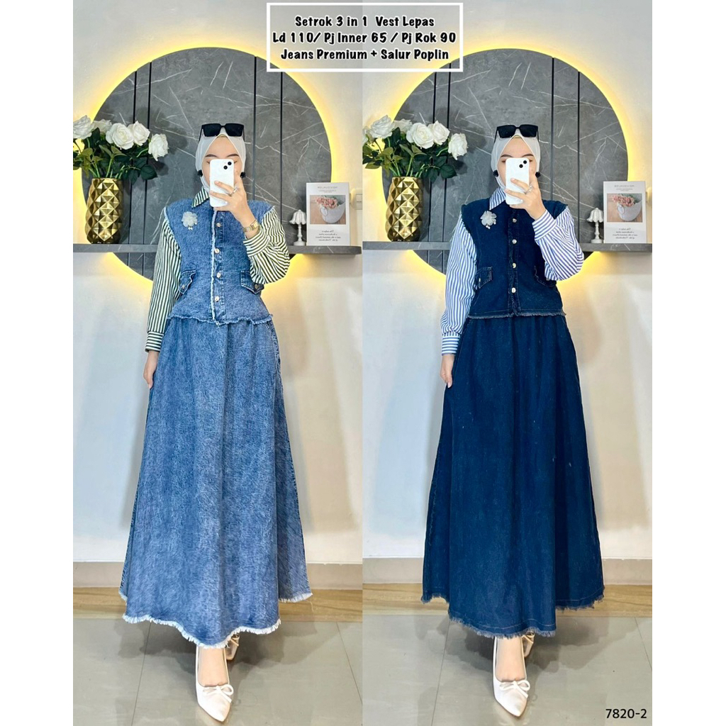 TATAOS BANGKOK VIORY ONE SET SETELAN ROK ROMPI VEST & KEMEJA SALUR TAG LABEL SOFT JEANS MIX POPLIN I