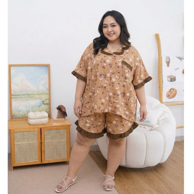SETELAN BAJU TIDUR JUMBO LD 150 CELANA PENDEK RAYON PREMIUM/ SETELAN RAYON JUMBO