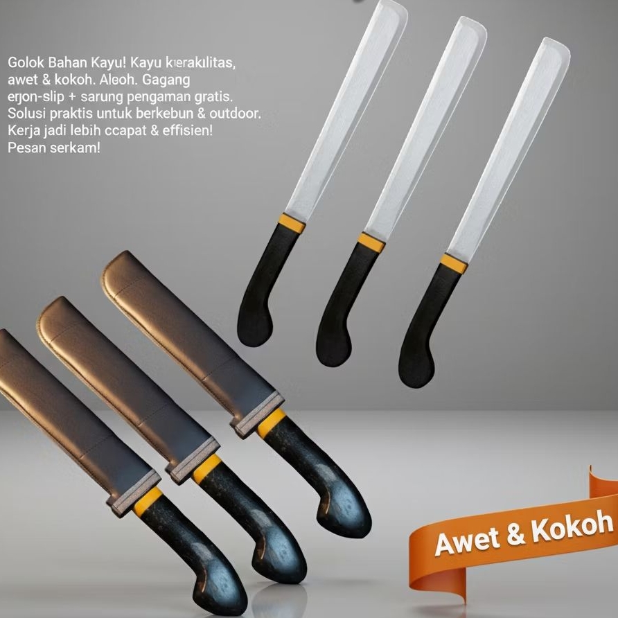 Golok Kayu +Sarung Untuk Silat Atau Peran Seni Golok Mainan Tidak Tajam