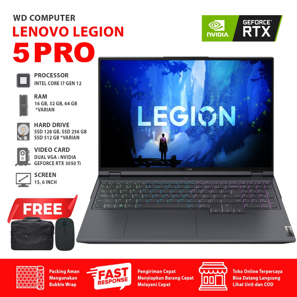 Lenovo Legion 5 Pro Core i7 Gen 12 RAM 16GB SSD NVMe RTX Laptop Gaming 16 Inch