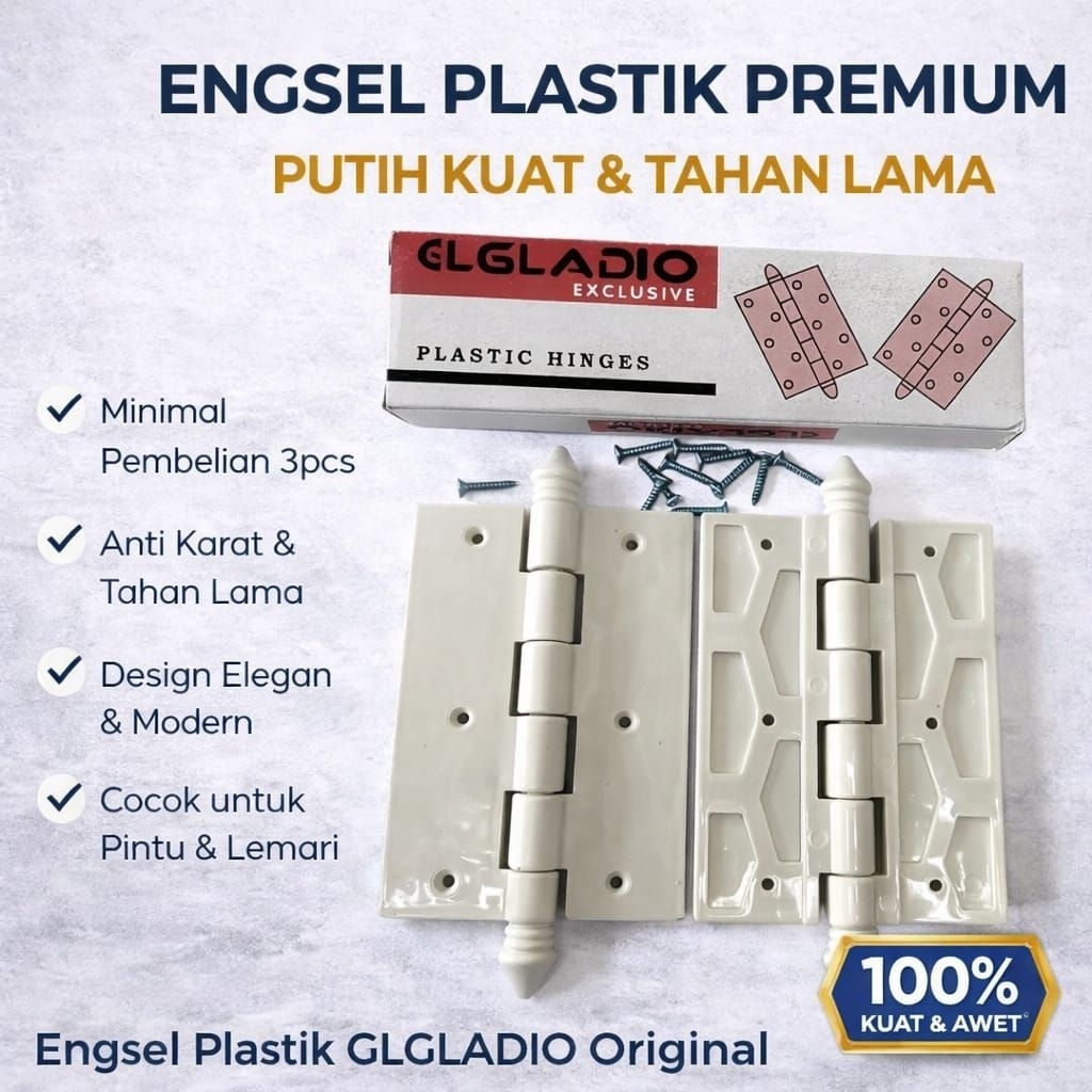 Engsel Plastik Pintu Lemari GLGLADIO Premium Putih Kuat Tahan Lama Engsel Pintu Plastik Minimal Orde