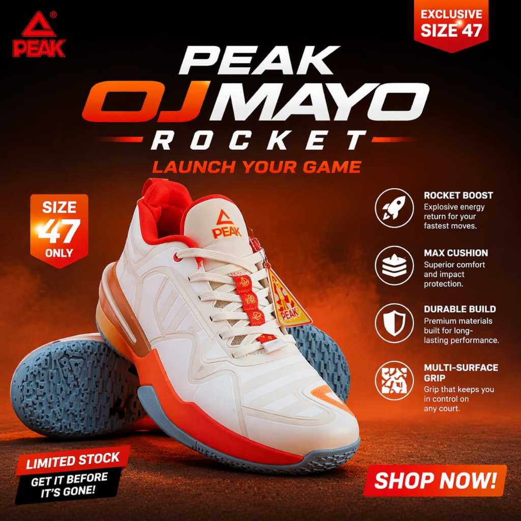 Sepatu basket PEAK [BIG SIZE] Basketball Shoes OJ MAYO ROCKET SIGNATURE