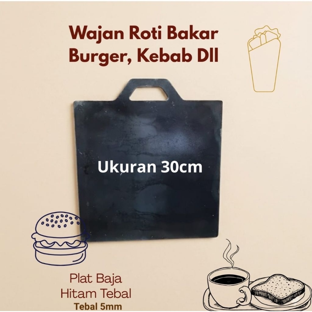 Wajan Panggangan Roti Bakar Persegi 30x30cm  Panggangan Steak Kebab Roti Dll Plat Baja Premium Tebal