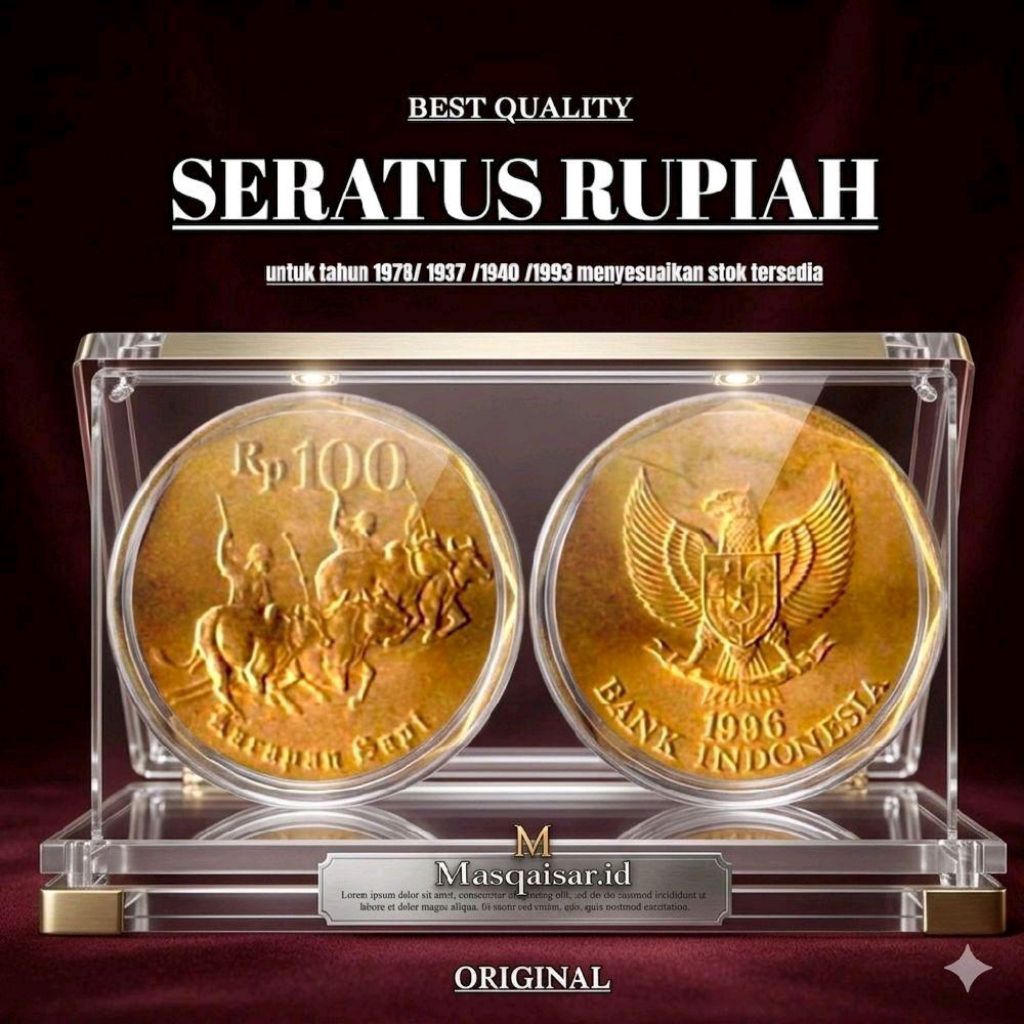 Masqaisar.id Koin 100rp Seratus Rupiah Garapansapi  Original untuk Tahun 1978/1937/1940/1993 Menyesu