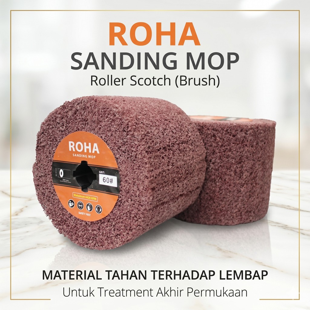 Roller Scotch Brush ROHA Sikat Poles Gerinda Roller Brush Sikat Amplas Stainless Besi Kayu Finishing