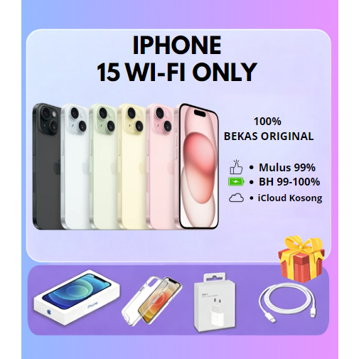 IPHONE 15 ONLY WIFI 128GB/256GB SECOND FULLSET Second HandPhone Garansi 1 Bulan