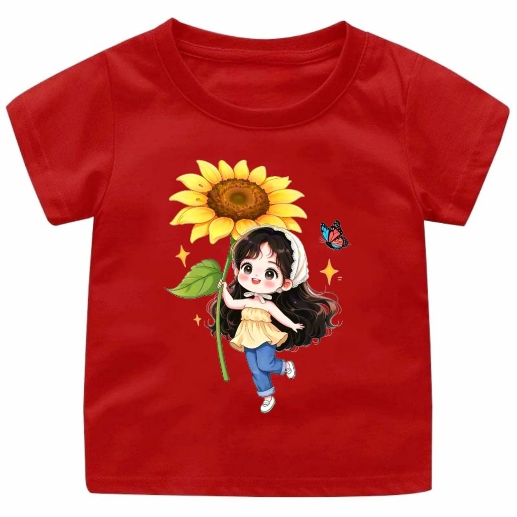 FAMILY89_STORE/BAJU KAOS ATASAN GAMBAR CEWEK BUNGA MATAHARI ANAK PEREMPUAN USIA 1-12TAHUN/REMAJA/DEW