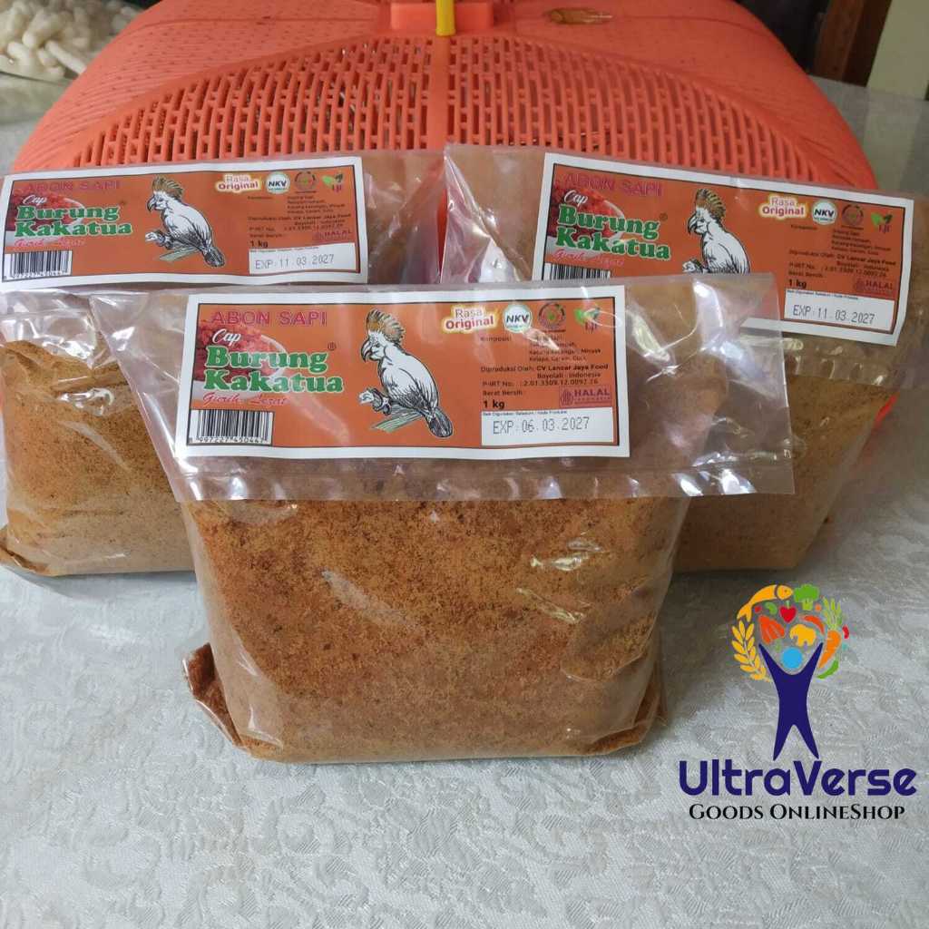 jeanshappy Abon Sapi Cap Kakatua Boyolali 1kg Cap Burung Kakatua Label Coklat Granul Halus Halal