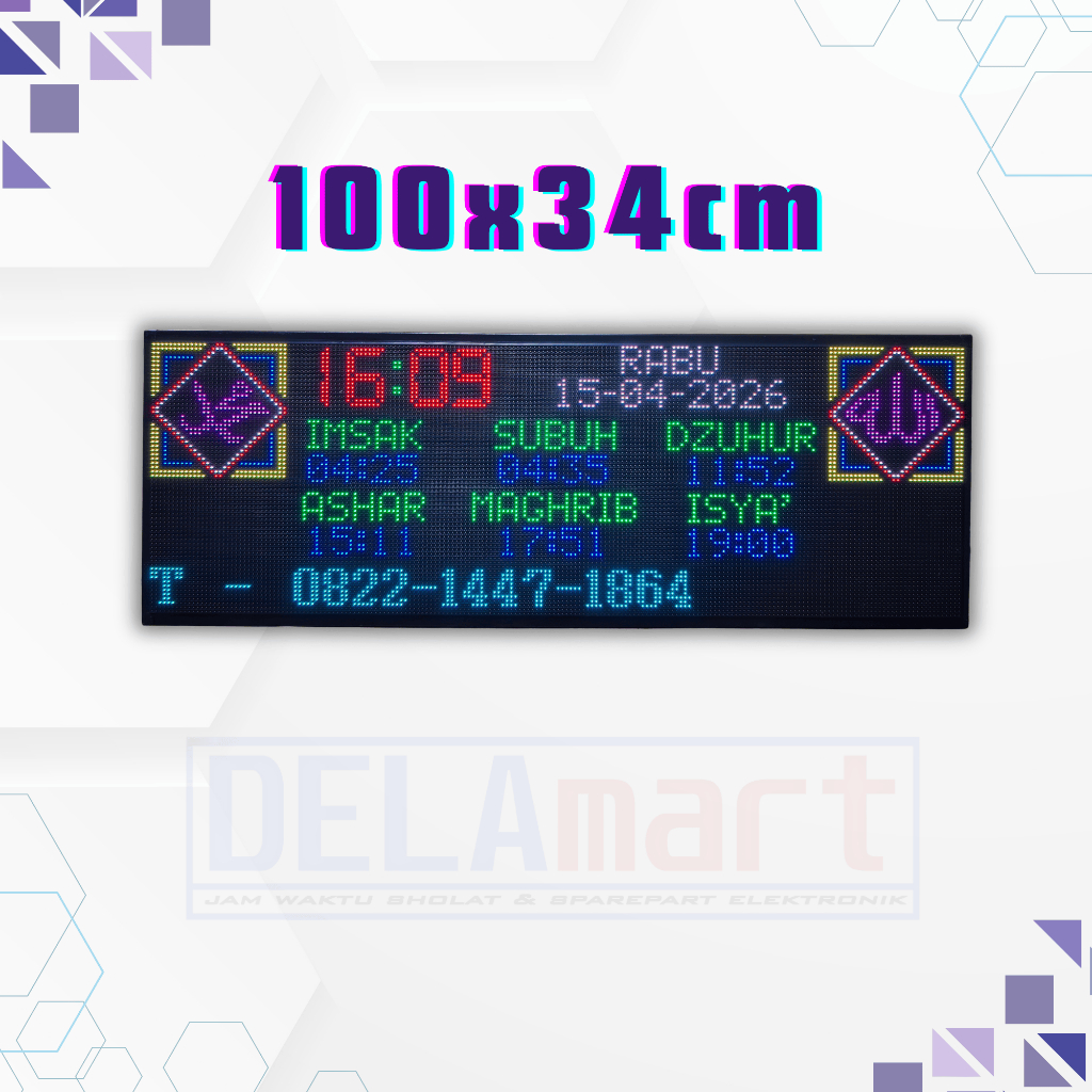 Jam digital masjid full color ukuran 100x 34cm - jam sholat masjid full color RGB