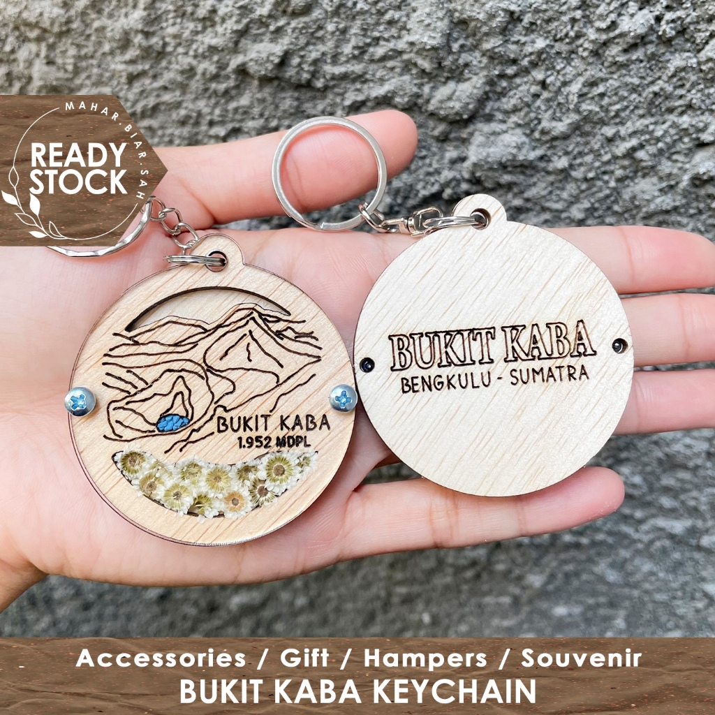 RS BUKIT KABA Keychain / MT KABA Keychain / Mountain Keychain / Gantungan Kunci Kayu & bunga oleh ol